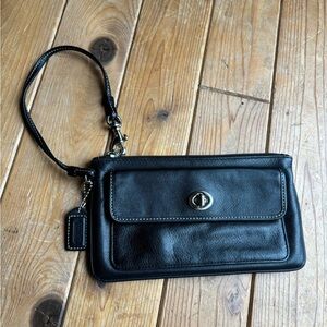 Coach Black Leather Mini Wristlet Bag